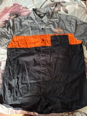 Men's Harley Davidson Button-Up Shirt , Orange, Black